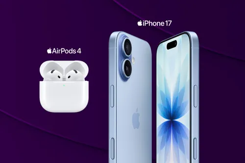iPhone 16 blå färg + AirPods 4