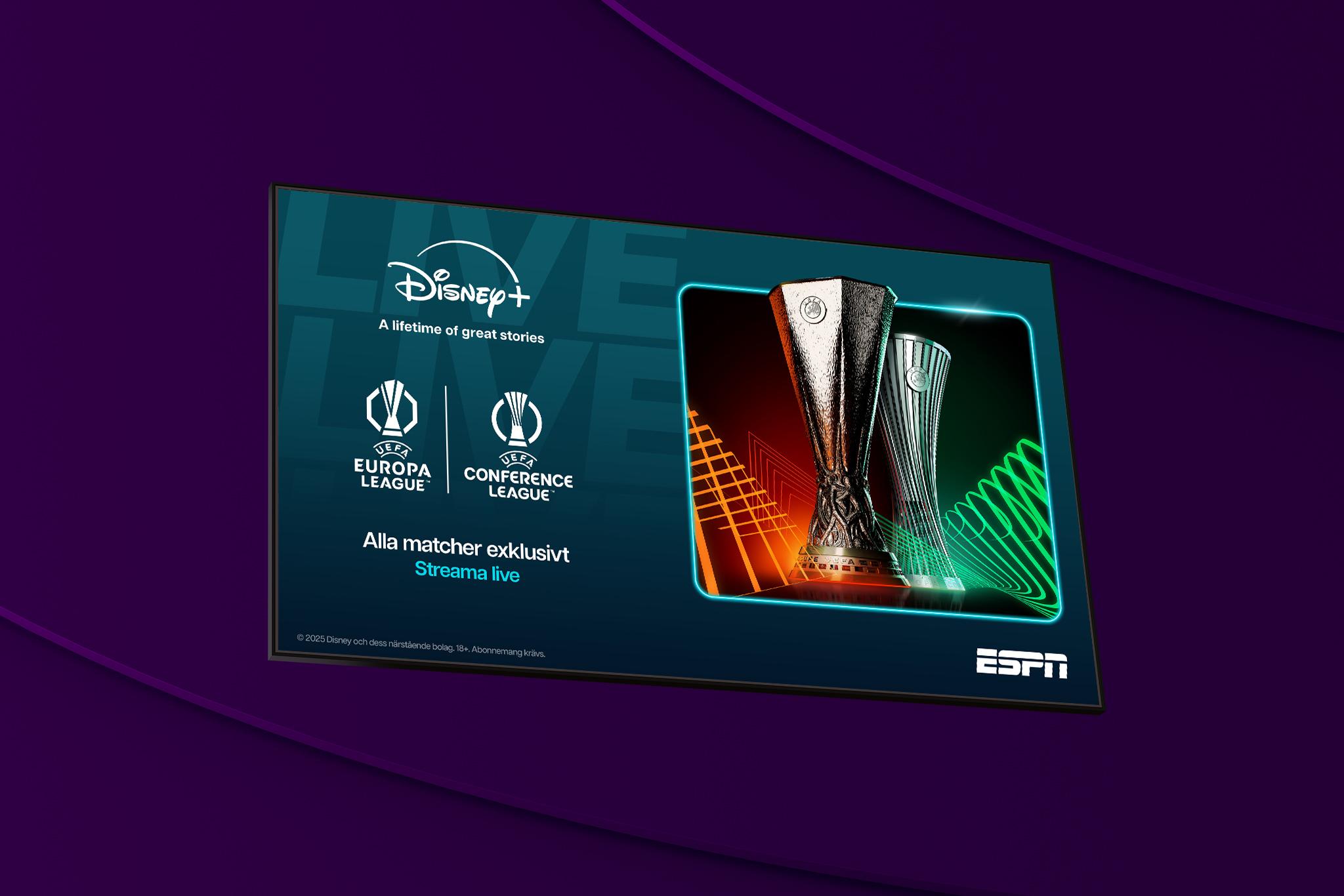 Streama alla matcher i UEFA Europa League och UEFA Conference League 2025/2026 exklusivt på Disney+ med Telia. 