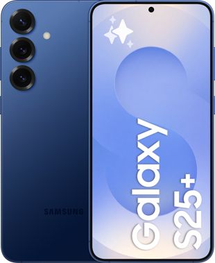 Samsung Galaxy S25+ fram och baksida i färgen navy