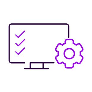 Illustration datorskärm med lila kugghjul