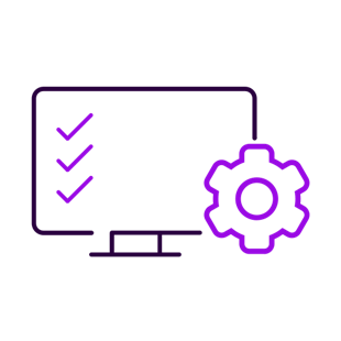 Illustration datorskärm med lila kugghjul
