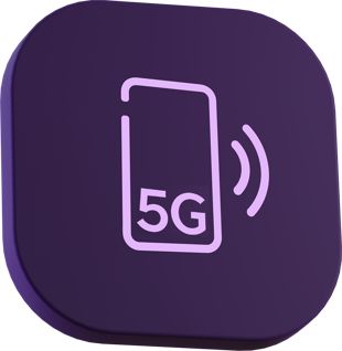 Symbol för mobilt bredband med 5G, mörklila bakgrund och ljuslila symbol
