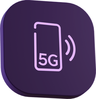 Symbol för mobilt bredband med 5G, mörklila bakgrund och ljuslila symbol