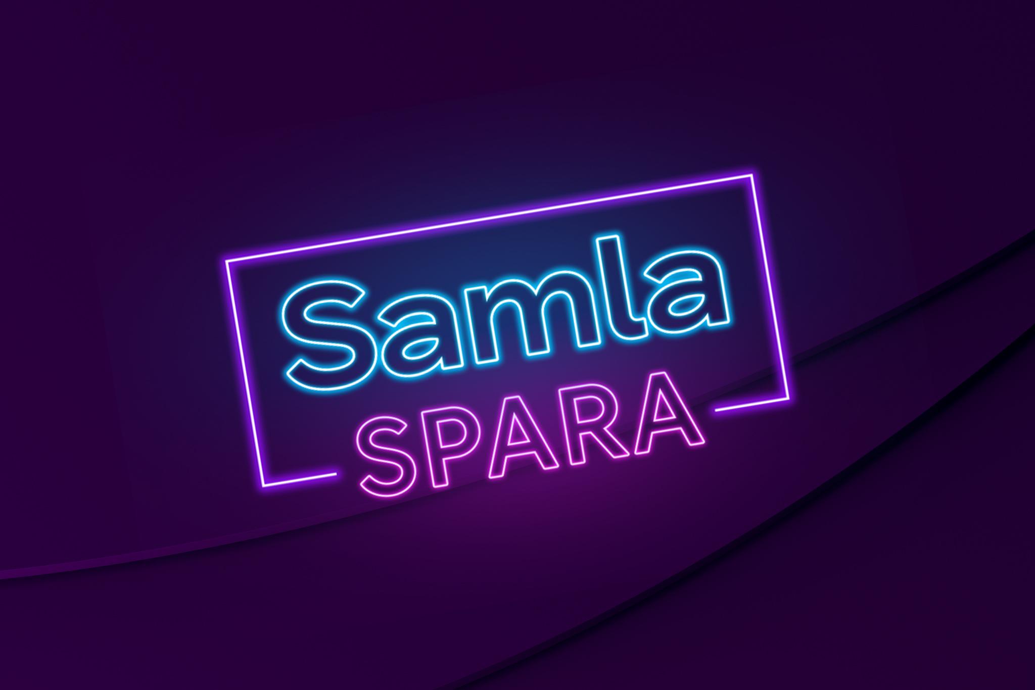 Logga i neon med texten: "Samla" och "Spara".