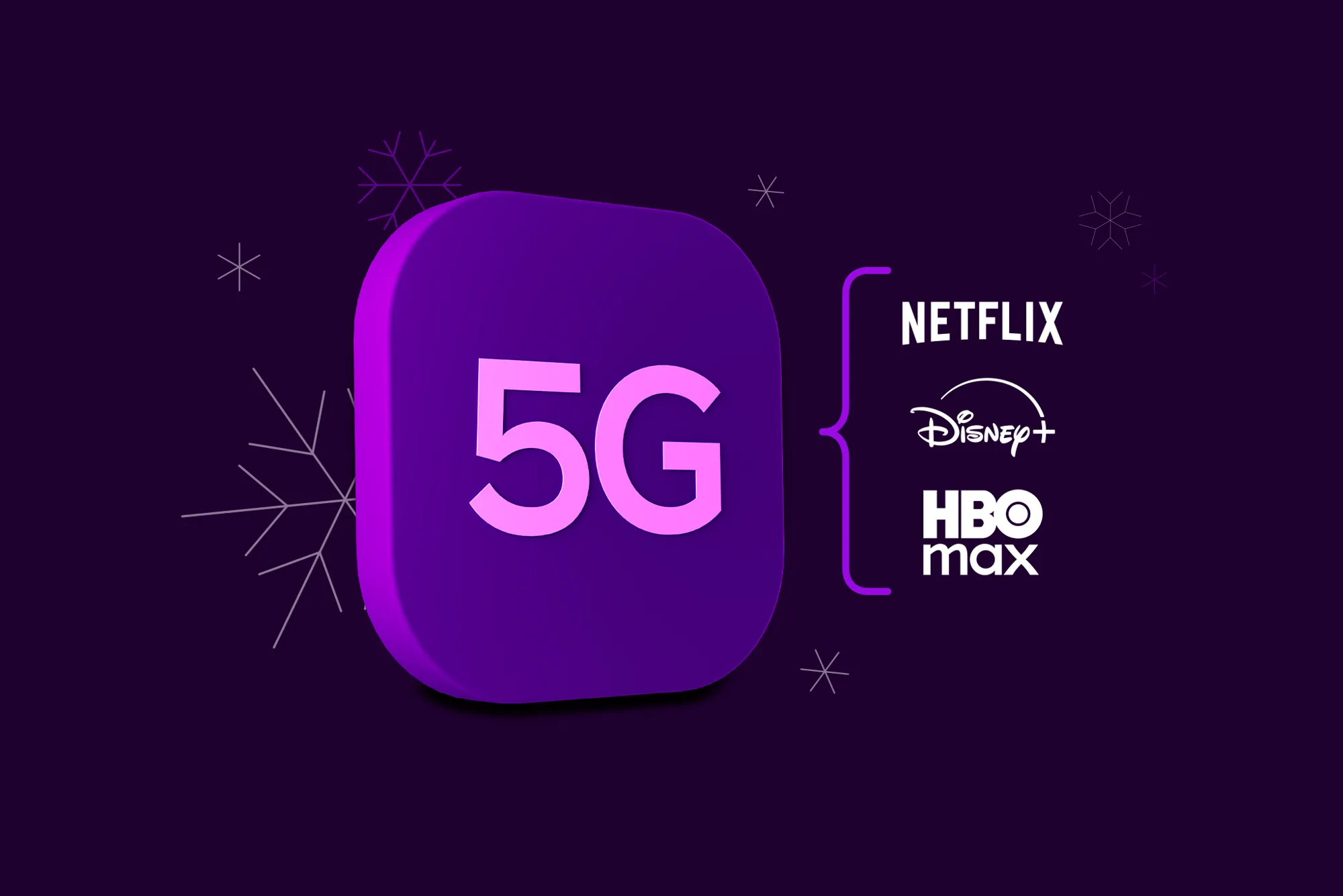 5G ikon med Netflix, HBO Max & Disney+ med snöflingor