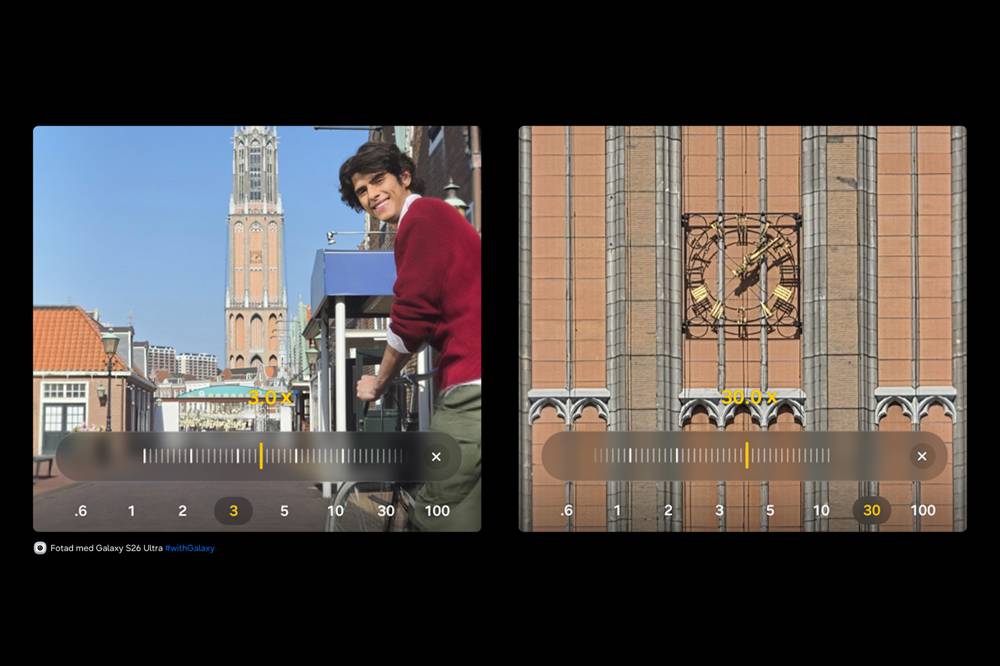 Zoomfunktion för arbete med video i nya Samsung S26.