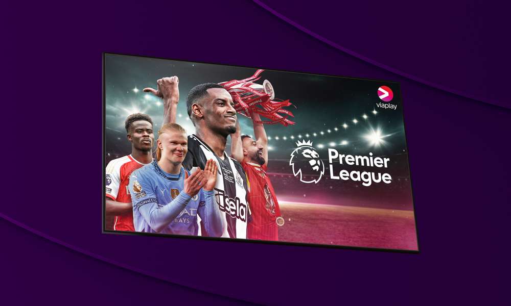 Aktuella fotbollsspelare från Premier League 2025/2026 med Viaplay och Premier Leagues logotyper bredvid. 