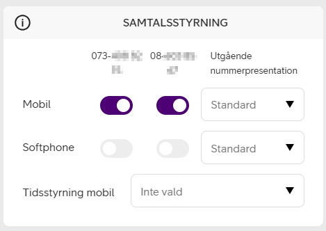 Mobile first-inställning växeln Telia Smart Connect