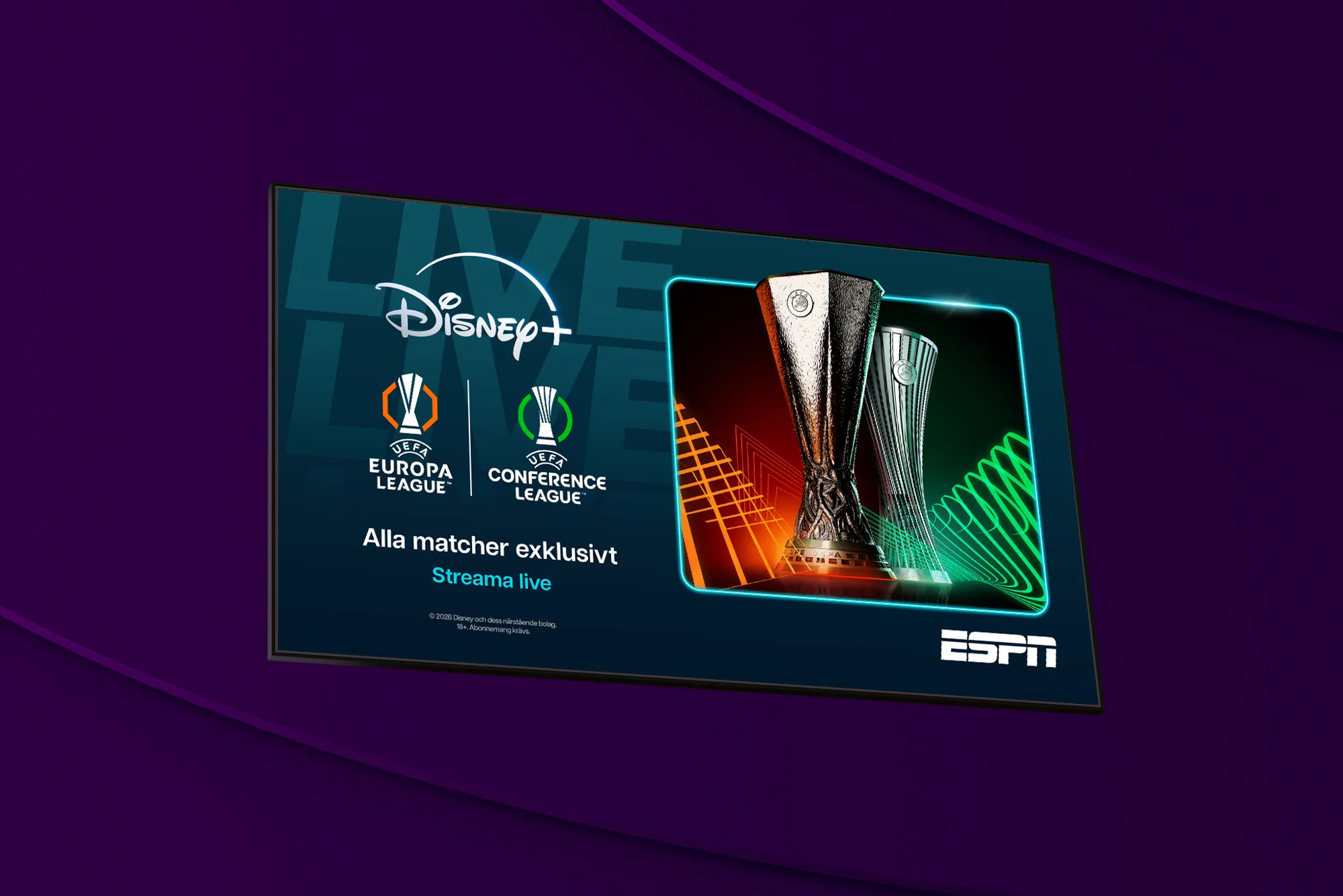 Streama alla matcher i UEFA Europa League och UEFA Conference League 2025/2026 exklusivt på Disney+ med Telia. 