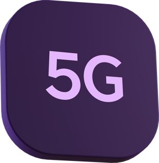 Ikon för Bredband via 5G, i lila färg.